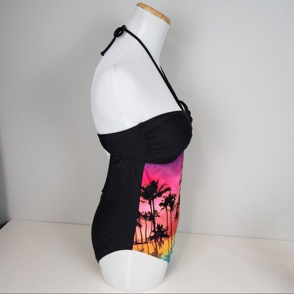 Ocean Pacific OP Womens Size Medium Black Palm Tree Sunset One Piece Swimsuit - Picture 8 of 10
